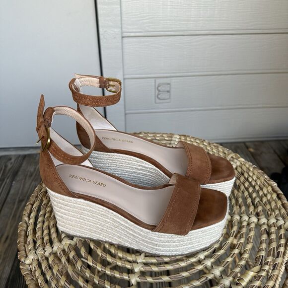 VERONICA BEARD Gianna Suede Espadrille Wedge Sandals In Brown US 7.5 EXCELLENT! - Picture 2 of 14